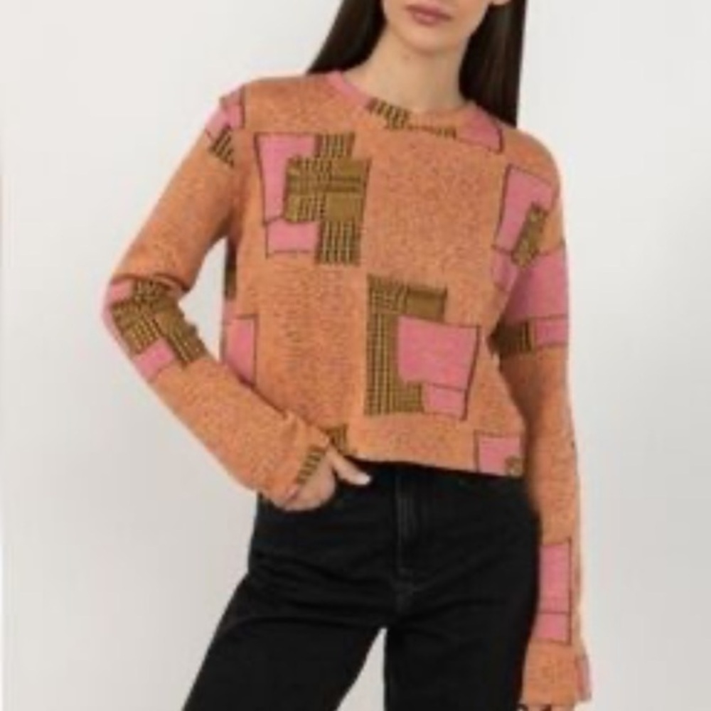 New Zara Cropped Crewneck Colourful Light Sweater - Picture 13 of 15